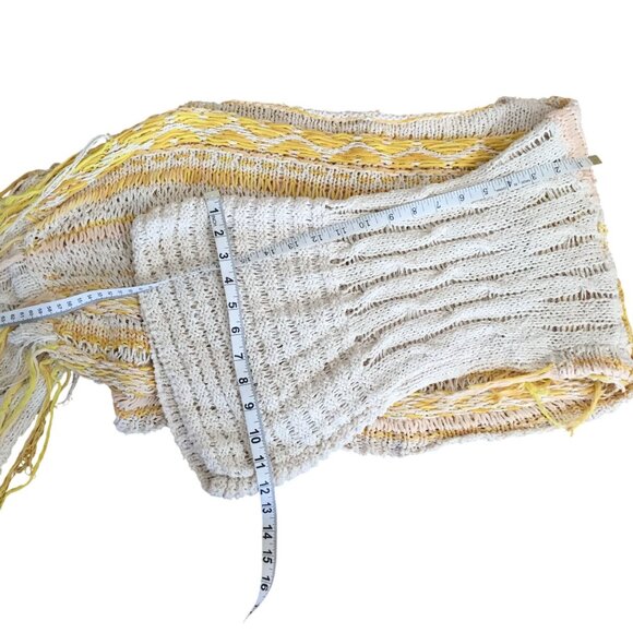 FREE PEOPLE Distressed Drive Through Crema Bell Sleeve Sweater M/L Crop Boho - Picture 6 of 10